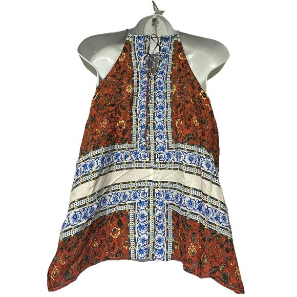 line and dot patchwork Floral halter top Size M - Picture 2 of 7